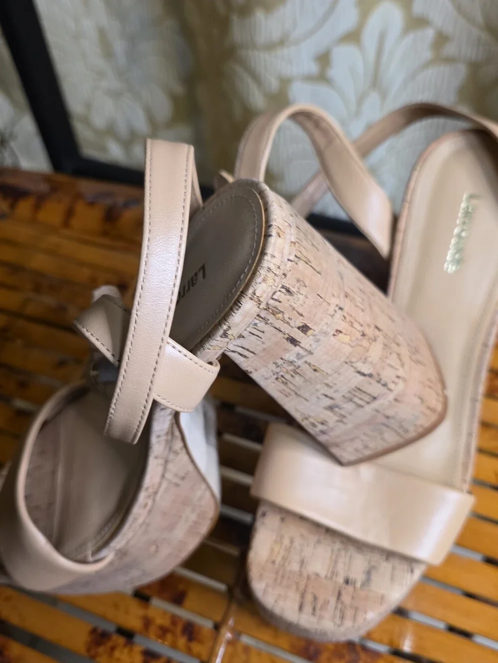Larroude Platform Wood Strap Heels